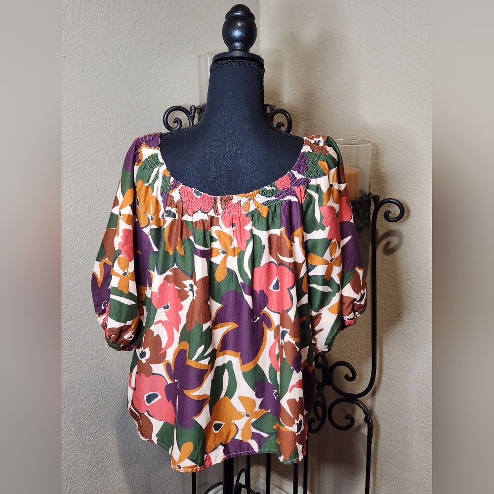 Velvet by Graham & Spencer Evereve Exclusive Silk Blend Floral Blouse - Size XL - Picture 2 of 7